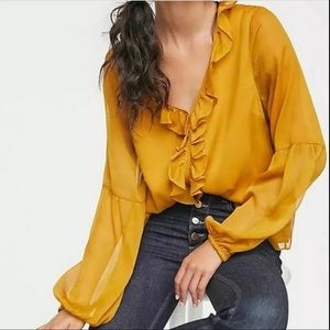 NWT Anthropologie Marigold Yellow Blouse Size Large